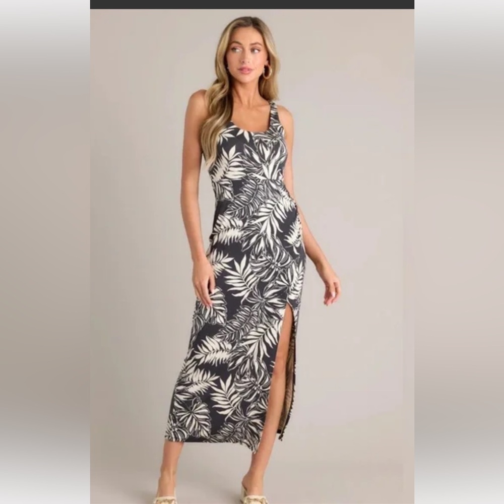 Z Supply Black and Cream Leaf Maxi Dress